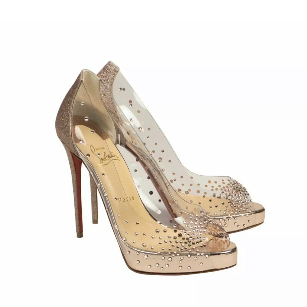 🛑 SOLD 🛑 Christian Louboutin Dust Pink PVC ‘Very Strass’ 120mm Pumps